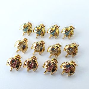 Wholesale findings for earrings resale online - Ladybug insects shape Stud Earrings Post with Loop Hanger CZ Micro Paved for DIY Women Jewelry Earring Findings ER1034