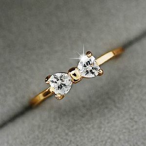 Crystal Ringar Stones Gold Color Finger Bow Ring Bröllop Engagemang Kubik Zirconia Ringar för kvinnor Partihandel