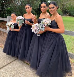 Afrika Siyah Kızlar Seksi Bir Çizgi Gelinlik Modelleri Spagetti sapanlar Katmanlı Tül Plus Size Düğün Misafir Elbiseler Onur Elbise Formal Hizmetçi