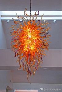 Fancy Europe Design Hand Blåst Murano Glaslampor Konst ljuskrona Sun Rise Red Ganska hängande lamparmaturer