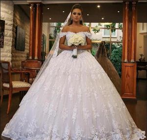 2020 elegante vestido de bola de laço vestidos de noiva querida fora do ombro beading backless plus size Dubai saudita árabe vestidos de noiva