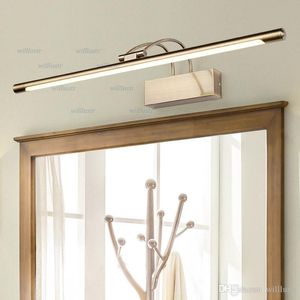 Modern LED Long Wall Lamp Acrylic Mirror Light Hotel Bathroom Cloakroom Dressing Room Copper Nickel Färg Roterbar Head Metal Sconce