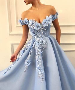 Elegant Prom Dresses Lace 3D Floral Appliqued Pearls Evening Dress A Line Off The Shoulder Custom Made Special Occasion Gowns