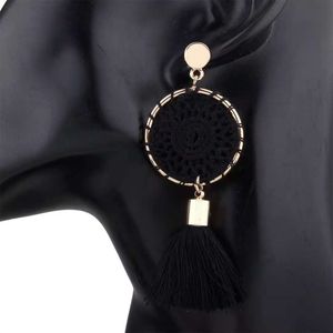 Fashion- Tassel dangle earrings Weave fringe chandelier ear drop women girl Bohemia ear jewelry seven colors red black white orange pink