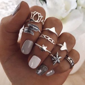مجموعة خاتم أصابع البوهو على غرار بوهو الأمريكية - بارد فتيات مثلجل النجوم النجمة على شكل ذيل السمكة.
