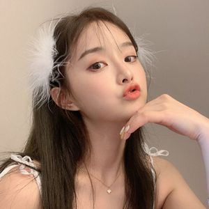 모리 Xianqi 깃털 머리핀 여성 한국어 달콤한 흰색 머리 장식 소녀 헤어 액세서리 신부 들러리