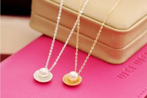 Wholesale short gold necklaces for sale - Group buy Fashion simple pearl shell pendant short necklace female clavicle necklace gold silver plated