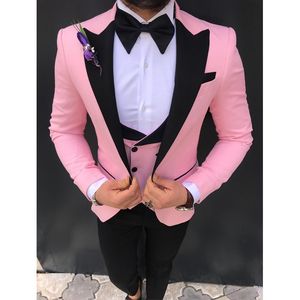 Bonito One Button Groomsmen pico lapela do noivo smoking Homens ternos de casamento / Prom / Jantar melhor homem Blazer (jaqueta + calça + gravata + Vest) W134
