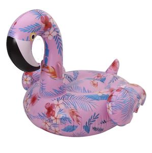 Ny uppblåsbara flamingo madrass tecknad film tryck flottor rör blommönster simma ring flytande vatten pool strand leksaker söt fågel djur lounge