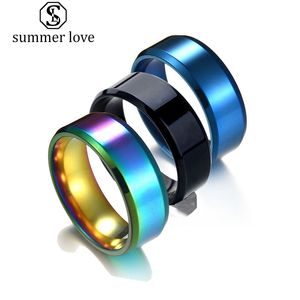 Wholesale rainbow titanium rings for sale - Group buy 8mm Rainbow Stainless Steel Ring For Men Women Couple Rings Titanium Steel Wedding Band Rings Size Engagement Jewelry Gifts