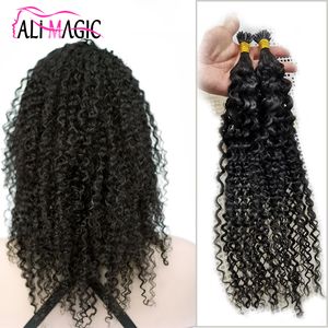 Cutícula Alinhados Cabelo Pré Bonde Cabelo Humano Pacotes Kinky Curly 100g Queratina Cápsulas Fusão Humano Unha I Tip Hair Extensions preço de fábrica