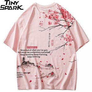 Men Hip Hop T Shirt 2020 Streetwear Japanese Sakura Painting Tshirt Short Sleeve Cotton Summer Harajuku T-Shirt Japan Style Pink CX200702