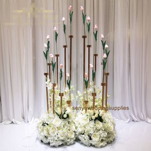 Nuovo stile alto cristallo matrimonio corridoio pilastro metallo espositore per fiori supporto per fiori in cristallo decorazione di nozze senyu0452