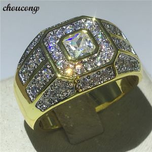 choucong Fashion Male Hiphop ring Diamond 925 Sterling silver Anniversary Wedding Band Rings for men Gold Color Jewelry