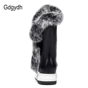 Hot Sale-Fur Women Snow Boots Flat Heels 2018 Ny Vinter Bomull Skor Kvinna med dragkedja Svart Vit Tjock Plush Round Toe