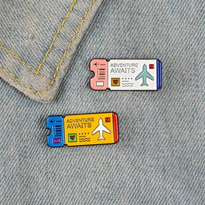 Cartoon airplane ticket pins adventure enamel pin red heart colorful brooch denim jacket backpack bag lapel pin badge explore jewelry gifts