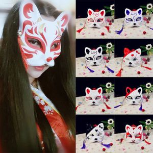 Cadılar Bayramı Yarım Yüz Boyası toptan satış-Yarım Yüz Tilki Maskesi Japon Anime El Boyalı Kitsune Cadılar Bayramı Cosplay Bize Maske
