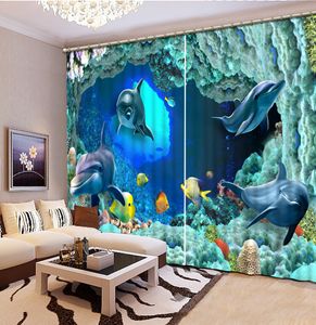 海洋動物の世界の高級3D窓のカーテンリビングルームの結婚式の寝室