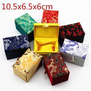 4st Rectangle Cotton Filled Chinese Silk Jewelry Presentl￥da Hantverk Buddha Beads Armband Lagring Case Stone Seal Collection Boxes 10.5x6.5x6.5 CM