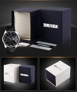 SKMEI Mens Fashion Leather Business Watches Rem Klockor Kvarts Analog Casual Armbandsur Vattentät Sport Militär Watch Retail Package