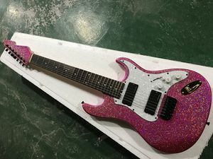 Fabriks anpassade 7strängs elektrisk gitarr med ebony fingerboard, stor partikelfärg, mahogny kropp, svart hårdvara, erbjuder anpassad