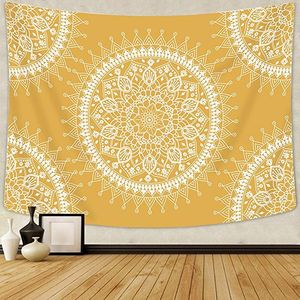 Bohemian Tapestry, Mandala Hippie Populärmur Hängande Tapestry Warm Yellow Beach Blanket