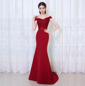 Mermaid Evening Dress Party Elegant Sexy Off Shoulder Long Dress Handmade Beadings Prom Gown With Belt