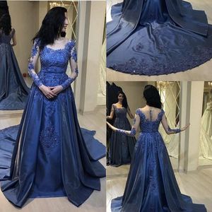 Splendidi abiti da sera A Line Pieghe Sheer Jewel Neck Applique in pizzo Prom Dress Abiti da sera Abiti da sera Abendkleider robes de soir￩e