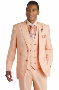 Excellent Coral Groom Tuxedos Notch Lapel Two Button Groomsmen Mens Wedding Dress Man Jacket Blazer Business Suit(Jacket+Pants+Vest+Tie)1675