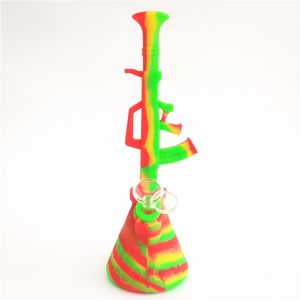 Máquina de armas de silicone Beaker Bongo 11.4 polegada com 14mm macho tigela de vidro inquebrável uniformável desabafado de cera de cera de óleo de óleo de erva seca do tabaco fumando bongo