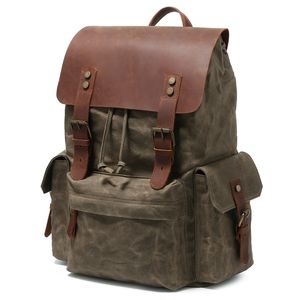 HBP Fashion men's bag computer backpack retro trend large capacity canvas outdoor sports casual simple army green