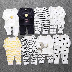 Spring Autumn Baby Boys Cartoon Pajamas Set Children Kids Elephant Striped Print Sleepwear Lounge Wear Sets Girls Casual Home Clothing M2211