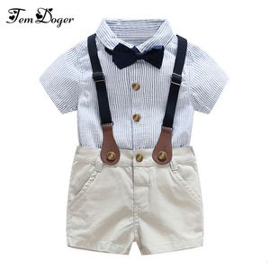 baby boy gentlemen 3pcs outfits sets 2017 summer newborn baby boy clothing sets tie shirt+overall infant clothes for party wear T191024