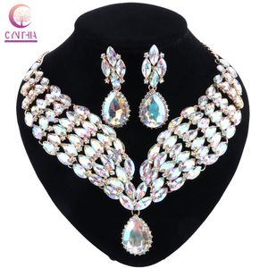 Luxury Crystal Necklace Earrings Jewelry Sets Indian Bridal Wedding Costume Jewellery Accessories Gifts for Brides Women