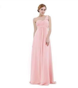 Mulheres Chiffon dama de honra vestido de alta cintura chão comprimento um ombro plissado laço de casamento festa de casamento vestidos de baile de baile