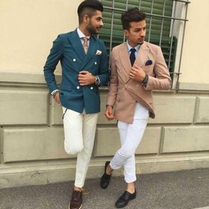 Smoking Verde / cáqui bonito do noivo Padrinhos trespassados ​​Smoking de casamento Homens populares Formal Prom Jacket Blazer Suit (Jacket + Pants + Tie) 323