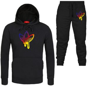 Ny 2019 Tracksuit Men Mode Män / Kvinnor Sportkläder Två Piece Sets Bomull Fleece Tjock Hoodie + Pants Sporting Suit Male