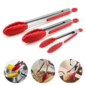 Silicone Food Tong Baking Tools Stainless Steel Cake Tongs Non-slip Cooking Clip Clamp BBQ Salad Tool Kitchen Accessories