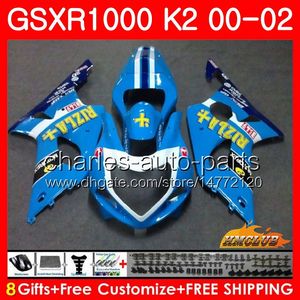 OEM Body Kit для Suzuki GSXR 1000 CC GSXR-1000 01-02 Кузов 62Но.51 GSXR1000 K2 1000CC 2001 2002 2002 GSX-R1000 GSX R1000 00 01 02 Формаги для инъекций формы Rizla Blue