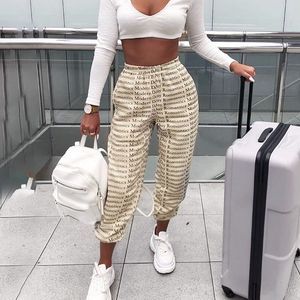 Women Letter Print Joggers Loose Casual Street Fashion Khaki Trousers Spring Autumn Harajuku Capris Femme Sweat Pants Sweatpant