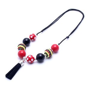 Newest Fashion Black Color Tassel Kid Chunky Necklace Bsst Gift Bubblegume Bead Chunky Necklace Jewelry For Baby Kid Girl
