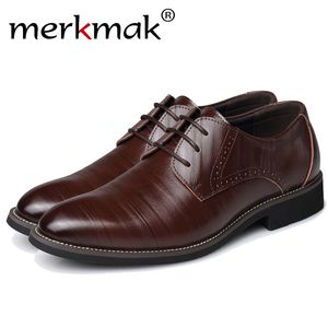 Merkmak grande tamanho 37-48 oxfords couro homens sapatos moda casual apontado top formal negócio macho vestido de noiva flats atacado