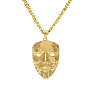 Vendetta Gold achat en gros de Fashion Hip hop bijoux Gold Cuban Link Chaîne V Vendetta Masque Pendentif Collier Fashion Bijoux
