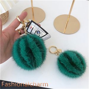 Söt riktig äkta päls vattenmelon pompom väska charm keychain hängande bil telefon nyckelring gåva