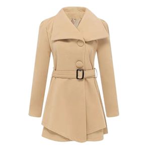 Ny Höst Vinter Kvinna Ullrock Lady Mid-Long Outerwear Coats Slim Waist Trench Coats Ladies 'Cloth Outwear Overcoat med Belt C3970