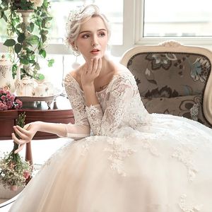 Wiosna Nowy Cienka Dreamfy Tail Sukienka Odchudzanie Word Ramię Backless Wedding Sexy Europejski Suknie Ślubne Darmowa Wysyłka na imprezie 77