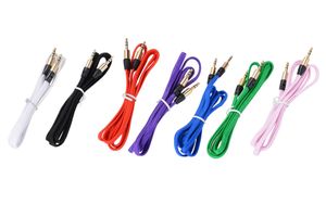 1m / 3ft Stark platta flätat tygnudel 3,5 mm stereouttag Man till manlig guldpläterad ljudkabel AUX Auxiliary Cord 50pcs / lot