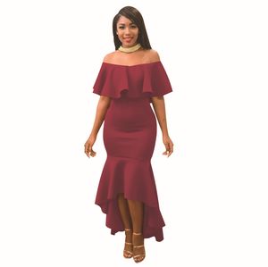 Mode-Damenkleid 2019 Neue einfache Rüschenkleider Mode One-Shoulder-Langrock Mehrfarbig Optionale Größe S-XL