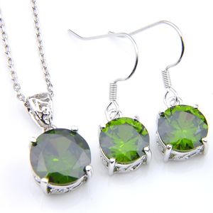 Luckyshine Round Peridot Earrings and Pendants 925 Sterling Silver Plated Necklaces For Women Fashion Jewelry Sets Free shipping