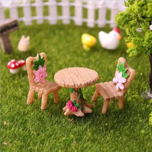 3шт / Set Стол Стул Смола Craft Micro Пейзаж Украшение Fairy Garden Миниатюрный Террариум Фигурка песок мини табличная модель орнамент